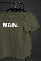 Neverless Herren T-Shirt Schriftzug Moin Dialekt Norden Hamburg Anker Dunkelgrün/Grün/Beige