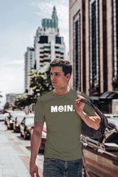 Neverless Herren T-Shirt Schriftzug Moin Dialekt Norden Hamburg Anker Dunkelgrün/Grün/Beige