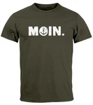 Neverless Herren T-Shirt Schriftzug Moin Dialekt Norden Hamburg Anker Dunkelgrün/Grün/Beige