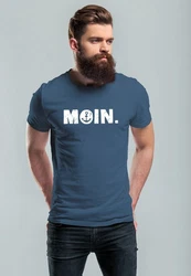 Neverless Herren T-Shirt Schriftzug Moin Dialekt Norden Hamburg Anker Hellblau/Blau