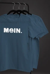 Neverless Herren T-Shirt Schriftzug Moin Dialekt Norden Hamburg Anker Hellblau/Blau