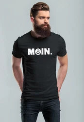 Neverless Herren T-Shirt Schriftzug Moin Dialekt Norden Hamburg Anker Schwarz/Beige/Hellblau/Dunkelrot/Dunkelgrün