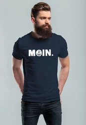 Neverless Herren T-Shirt Schriftzug Moin Dialekt Norden Hamburg Anker Hellblau/Dunkelblau/Blau