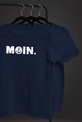 Neverless Herren T-Shirt Schriftzug Moin Dialekt Norden Hamburg Anker Hellblau/Dunkelblau/Blau