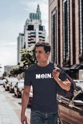 Neverless Herren T-Shirt Schriftzug Moin Dialekt Norden Hamburg Anker Hellblau/Dunkelblau/Blau
