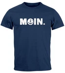 Neverless Herren T-Shirt Schriftzug Moin Dialekt Norden Hamburg Anker Hellblau/Dunkelblau/Blau