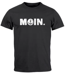 Neverless Herren T-Shirt Schriftzug Moin Dialekt Norden Hamburg Anker Schwarz/Beige/Hellblau/Dunkelgrün/Grau