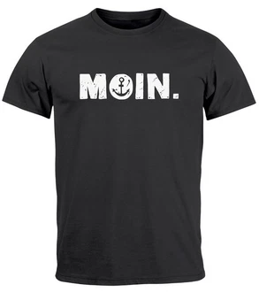 Neverless Herren T-Shirt Schriftzug Moin Dialekt Norden Hamburg Anker Schwarz/Beige/Hellblau/Dunkelgrün/Grau