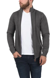 Blend Norman Herren Strickjacke Cardigan Feinstrick mit Stehkragen und Reißverschluss (70155) Dunkelgrau/Grau