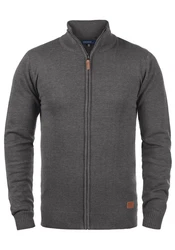 Blend Norman Herren Strickjacke Cardigan Feinstrick mit Stehkragen und Reißverschluss (70155) Dunkelgrau/Grau