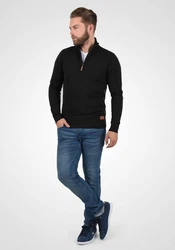 Blend Robin Herren Strickpullover Troyer Mit Stehkragen Und Reißverschluss (70815) Schwarz
