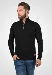 Blend Robin Herren Strickpullover Troyer Mit Stehkragen Und Reißverschluss (70815) Schwarz