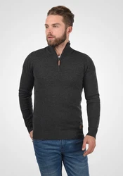 Blend Robin Herren Strickpullover Troyer Mit Stehkragen Und Reißverschluss (70815) Dunkelgrau/Grau