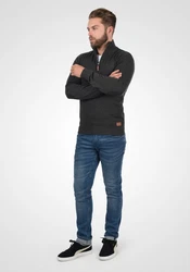 Blend Robin Herren Strickpullover Troyer Mit Stehkragen Und Reißverschluss (70815) Dunkelgrau/Grau