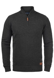 Blend Robin Herren Strickpullover Troyer Mit Stehkragen Und Reißverschluss (70815) Dunkelgrau/Grau