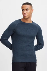 Blend Gandolf Herren Strickpullover Feinstrick Pullover Mit Rundhals (BHGandolf) Dunkelblau/Hellblau/Blau