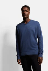 bugatti V-Ausschnitt Pullover Dunkelblau/Blau/Grau