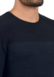 Blend Benno Herren Strickpullover Rundhals Dunkelblau/Blau/Hellblau
