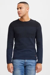 Blend Benno Herren Strickpullover Rundhals Dunkelblau/Blau/Hellblau