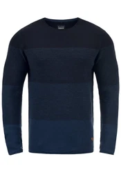 Blend Benno Herren Strickpullover Rundhals Dunkelblau/Blau/Hellblau