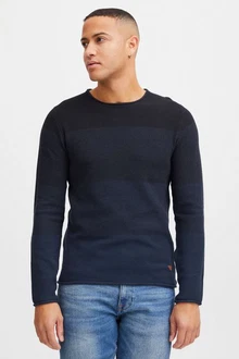 Blend Benno Herren Strickpullover Rundhals Dunkelblau/Blau/Hellblau
