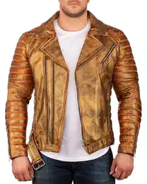 Lederjacke Herren Echtleder Jacke RS001 Gold M im Bikerstyle mit Silver Zippern