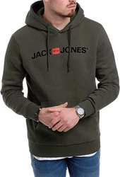 JACK & JONES Herren Hoodie mit Kapuze mit Logo Dunkelgrün/Khaki