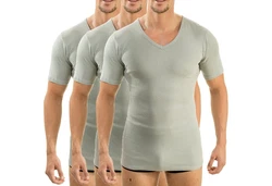HERMKO Unterziehshirt 3er Pack V-Neck Business Shirt (4880) Khaki/Hellgrün/Dunkelgrün/Beige