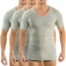 HERMKO Unterziehshirt 3er Pack V-Neck Business Shirt (4880) Khaki/Hellgrün/Dunkelgrün/Beige