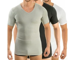 HERMKO Unterziehshirt 3er Pack V-Neck Business Shirt (4880) Khaki/Beige/Grau/Dunkelgrün