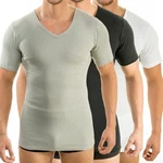 HERMKO Unterziehshirt 3er Pack V-Neck Business Shirt (4880) Khaki/Beige/Grau/Dunkelgrün