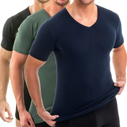 Unterziehshirt 4880 3er Pack Herren kurzarm Business Shirt V-Neck 100% Bio-Baumwolle