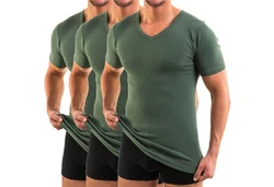 HERMKO Unterziehshirt 3er Pack V-Neck Business Shirt (4880) Dunkelgrün/Grün