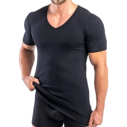 Unterziehshirt 488710 Extralanges Herren kurzarm Shirt +6 cm V-Neck mit Bundabschluss