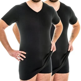 Unterziehshirt 164887 2er Pack Extralanges Herren Shirt mit V-Ausschnitt mit Modal
