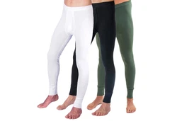 HERMKO Herren Lange Unterhose 3er Pack mit Eingriff (3540) Weiß/Dunkelgrün/Khaki/Grün