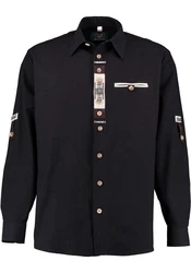 OS-Trachten Trachtenhemd Glexor Langarmhemd Dunkelblau/Schwarz/Beige