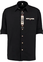 OS-Trachten Trachtenhemd Glexor Langarmhemd Dunkelblau/Schwarz/Beige