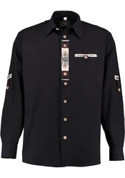 OS-Trachten Trachtenhemd Glexor Langarmhemd Dunkelblau/Schwarz/Beige