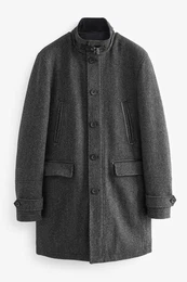 Wollmantel Mantel aus Wollgemisch mit vier Taschen Stehkragen (1-tlg)