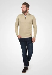Blend Robin Herren Strickpullover Troyer Mit Stehkragen Und Reißverschluss (70815) Khaki/Beige/Braun