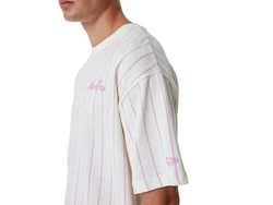 New Era T-Shirt Pinstripe Weiß/Rosa/Beige