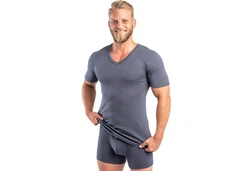 HERMKO Unterziehshirt 16488 Herren kurzarm Business Unterhemd V-Ausschnitt Grau/Dunkelblau/Dunkelgrau/Blau