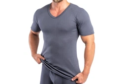 HERMKO Unterziehshirt 16488 Herren kurzarm Business Unterhemd V-Ausschnitt Grau/Dunkelblau/Dunkelgrau/Blau