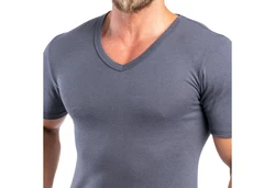 HERMKO Unterziehshirt 16488 Herren kurzarm Business Unterhemd V-Ausschnitt Grau/Dunkelblau/Dunkelgrau/Blau