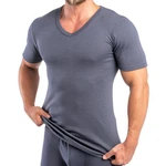 HERMKO Unterziehshirt 16488 Herren kurzarm Business Unterhemd V-Ausschnitt Grau/Dunkelblau/Dunkelgrau/Blau