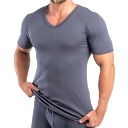 HERMKO Unterziehshirt 16488 Herren kurzarm Business Unterhemd V-Ausschnitt Grau/Dunkelblau/Dunkelgrau/Blau