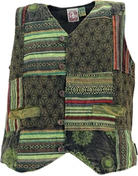 Guru-Shop Strickjacke Goaweste Psytrance Patchwork Herren Weste grün