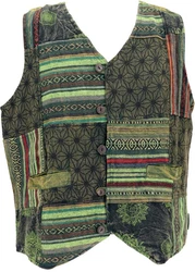 Guru-Shop Strickjacke Goaweste Psytrance Patchwork Herren Weste grün