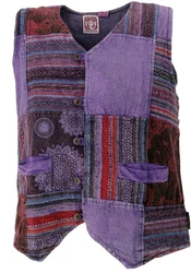Guru-Shop Strickjacke Goaweste Psytrance Patchwork Herren Weste lila
